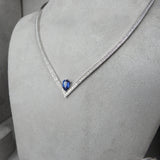 V-Shaped Diamond Sapphire Tennis Necklace Set – Minimalist Ceylon Sapphire Channel Jewelry – Solid 18k Gold Bridal & Anniversary Gift
