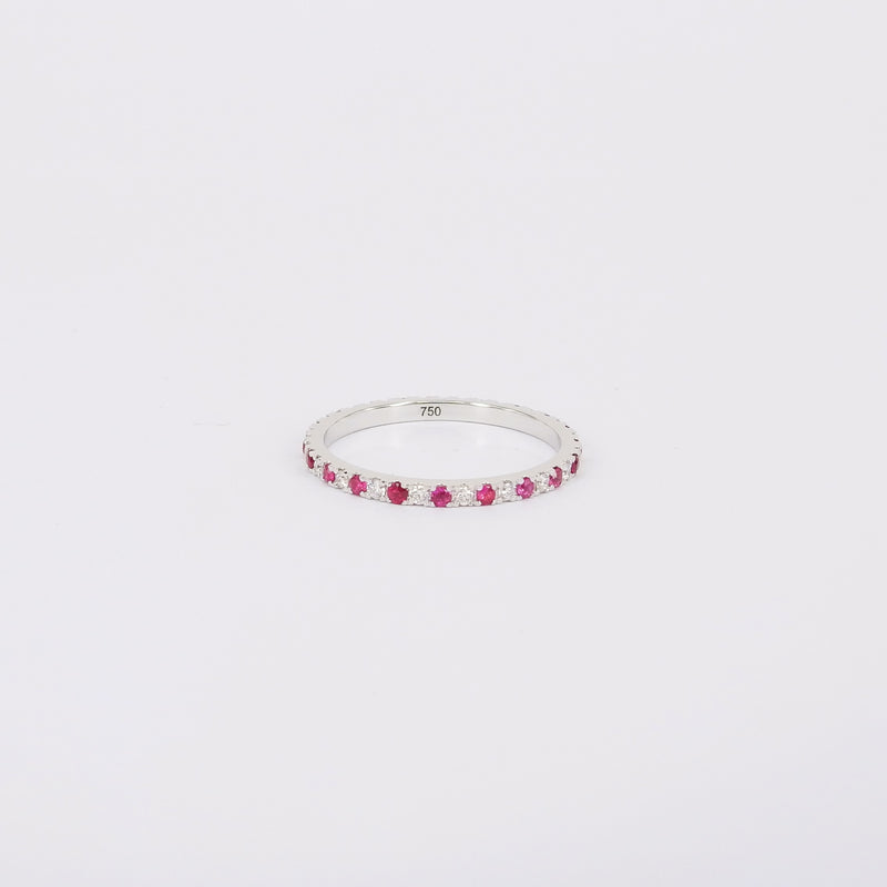 Natural Ruby and Diamond Full Eternity Ring – Small Genuine July & April Dual Birthstone Ring – Simple Gold Ruby Stacking Ring