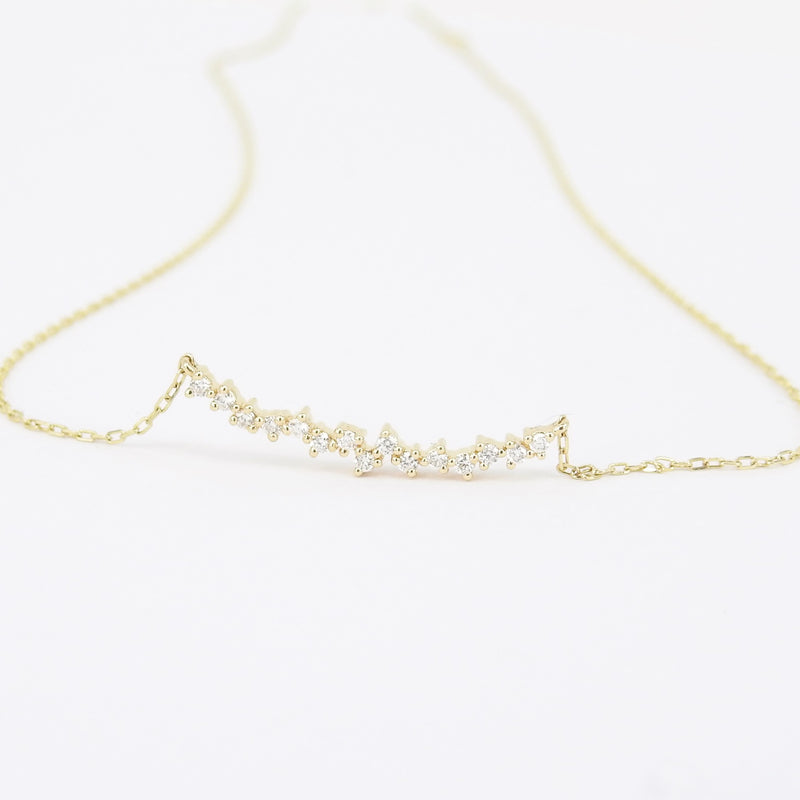 Curved Diamond Cluster Necklace – Floating April Birthstone Necklace – Delicate Bride Diamond Necklace – Dainty Handmade Wedding Gift