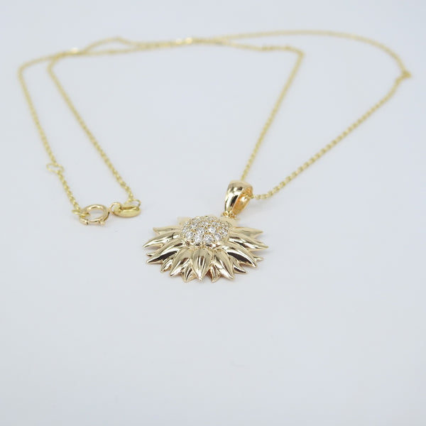 Sunflower Gold and Diamond Pendant - Unique Statement Necklace