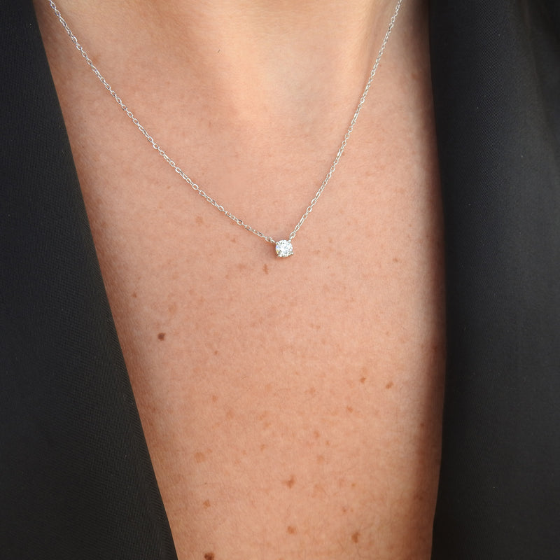 Floating 0.15 CT Diamond Solitaire Necklace – Simple Wedding