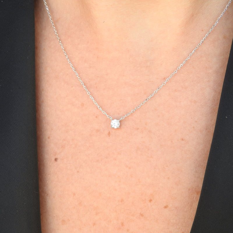 Floating 0.15 CT Diamond Solitaire Necklace – Simple Wedding Diamond Necklace – Dainty Genuine Diamond Pendant – Handmade Minimalist Jewelry
