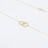 Double Diamond & Gold Necklace, Minimalist Circle Necklace