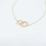 Double Diamond & Gold Necklace, Minimalist Circle Necklace