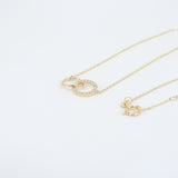 Double Diamond & Gold Necklace, Minimalist Circle Necklace