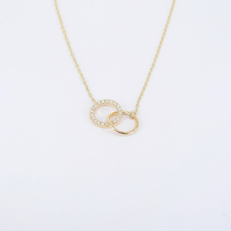 Double Diamond & Gold Necklace, Minimalist Circle Necklace