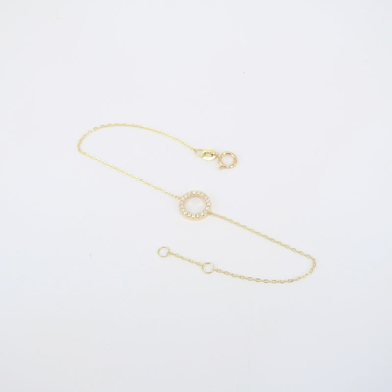 Natural Diamond Circle Bracelet - Dainty Solid Gold Chain Bracelet