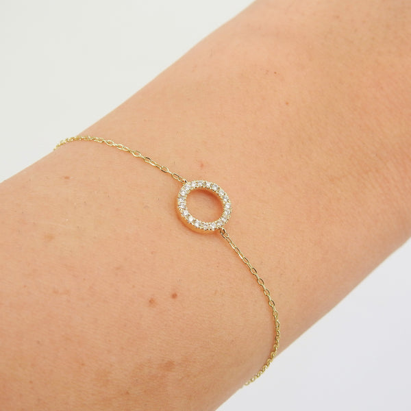 Natural Diamond Circle Bracelet - Dainty Solid Gold Chain Bracelet