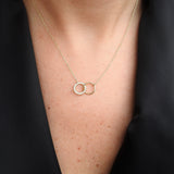 Double Diamond & Gold Necklace, Minimalist Circle Necklace