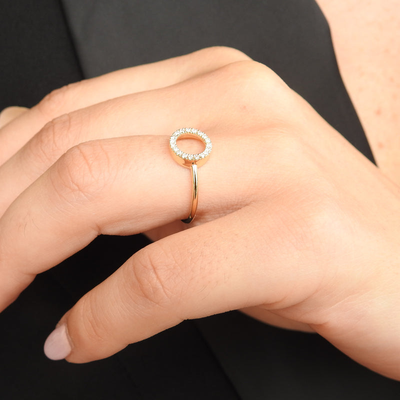 Open Circle Dainty Diamond Ring - Genuine Diamond Ring