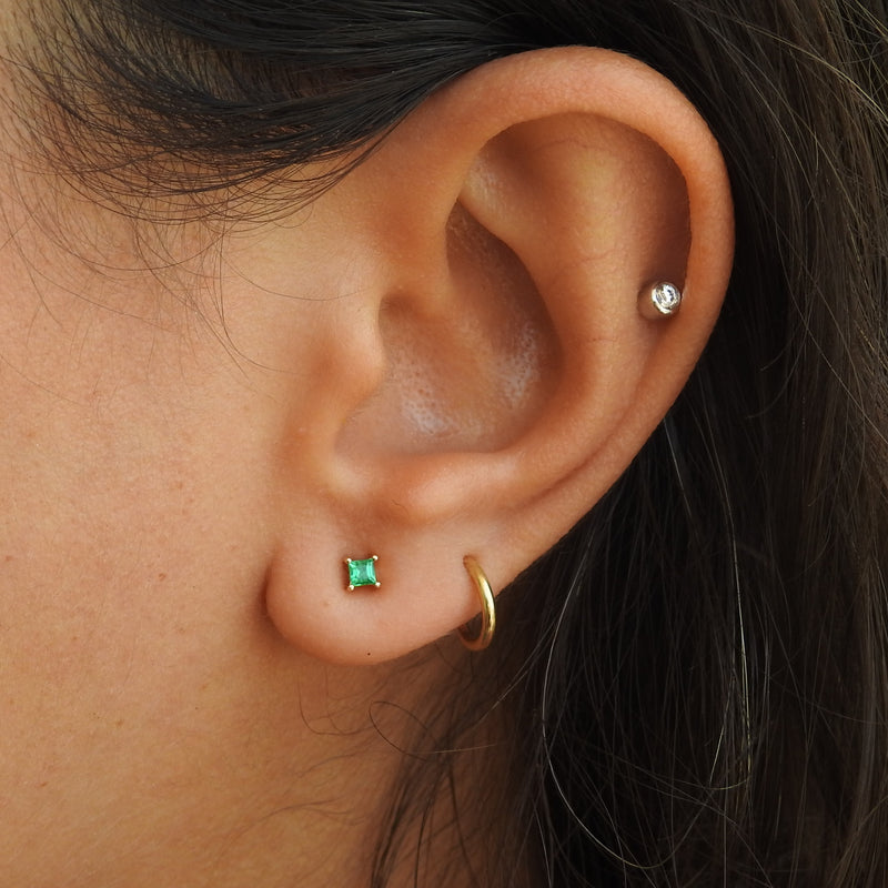 Natural Emerald Earrings - Minimalist Princess Studs