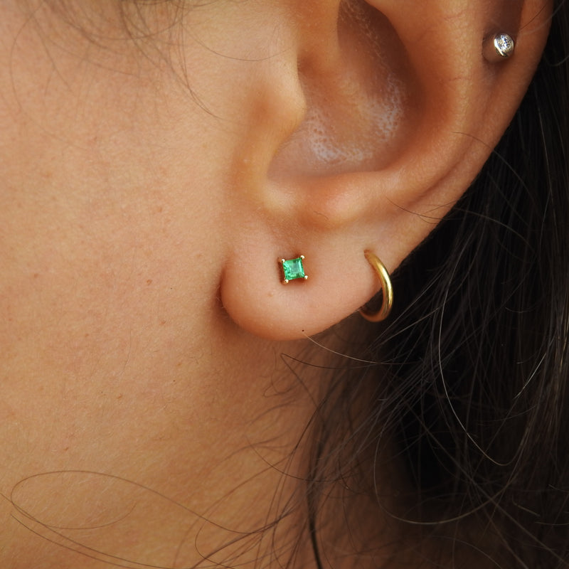 Natural Emerald Earrings - Minimalist Princess Studs