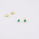 Natural Emerald Earrings - Minimalist Princess Studs