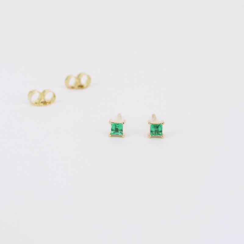 Natural Emerald Earrings - Minimalist Princess Studs