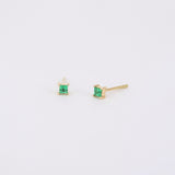 Natural Emerald Earrings - Minimalist Princess Studs