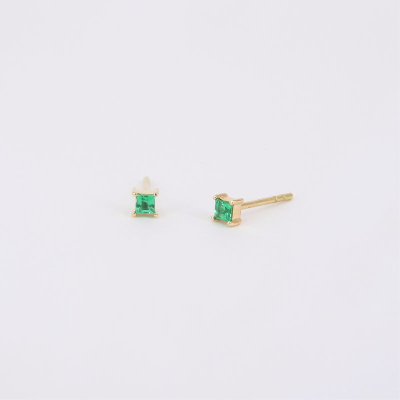 Natural Emerald Earrings - Minimalist Princess Studs