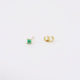 Natural Emerald Earrings - Minimalist Princess Studs