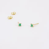 Natural Emerald Earrings - Minimalist Princess Studs