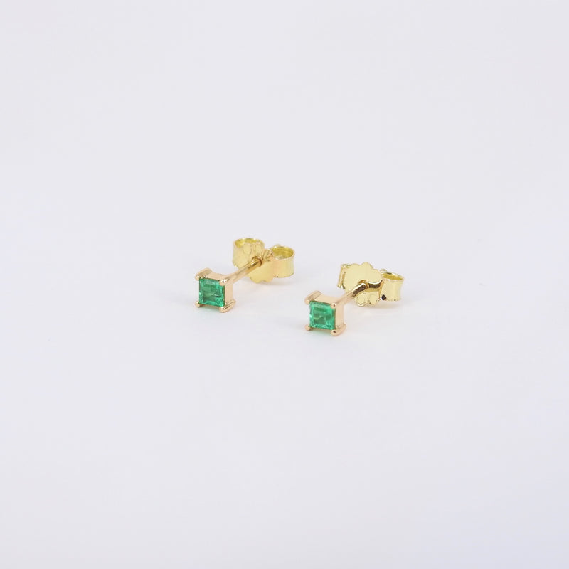 Natural Emerald Earrings - Minimalist Princess Studs