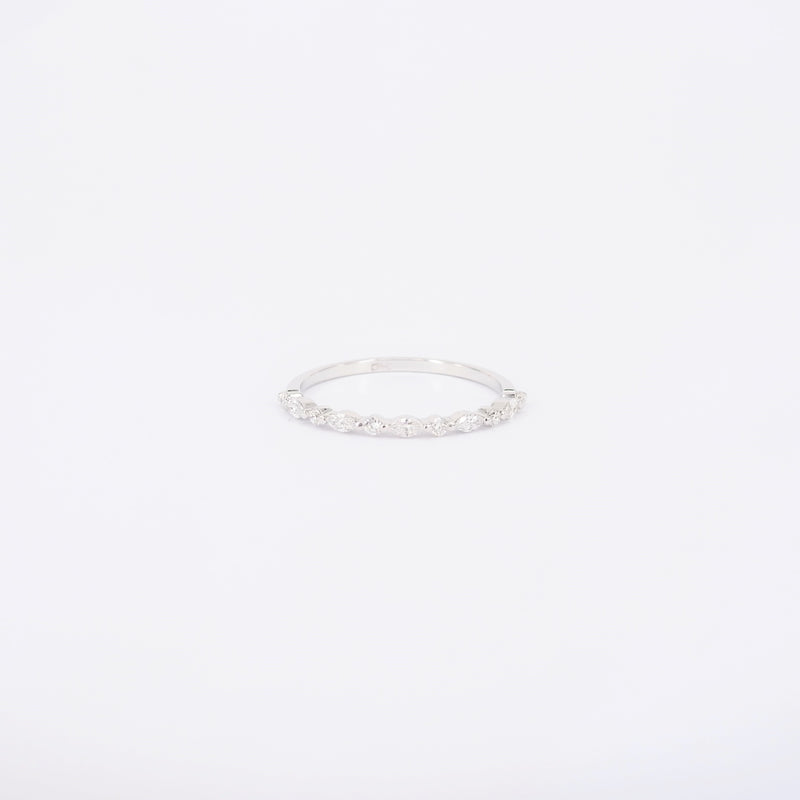 Marquise Diamond Wedding Band – Single Prong Bubble Diamond Ring – Dainty Vintage Half Eternity Ring – Thin Unique Wedding Ring Set