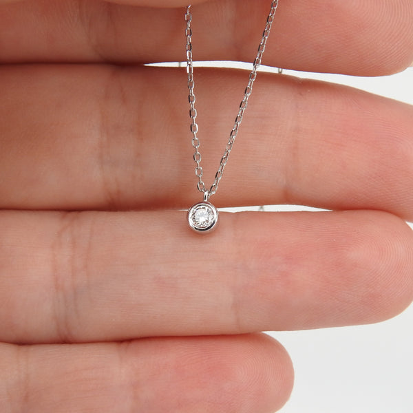 Bezel Diamond Tiny Solitaire Necklace – Natural Dainty Handmade Diamond Necklace