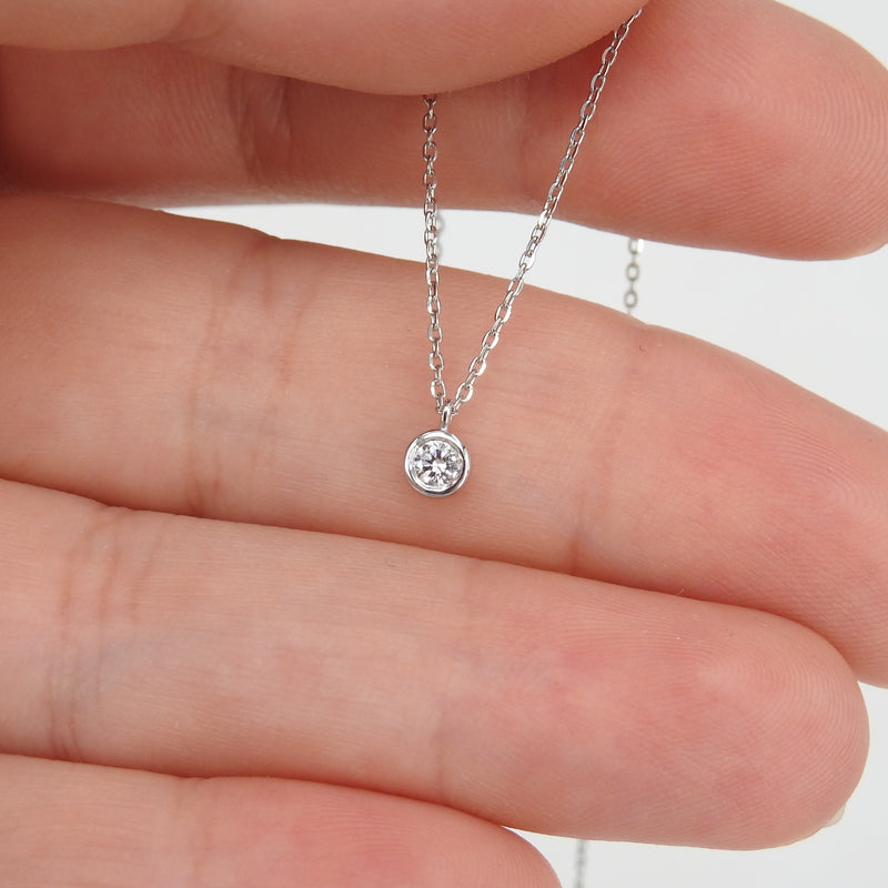 Bezel Diamond Tiny Solitaire Necklace – Natural Dainty Handmade Diamond Necklace