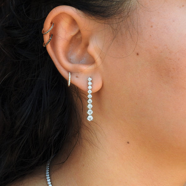 Long Graduated Floating Diamond Earrings - Dangling Bridal Earrings
