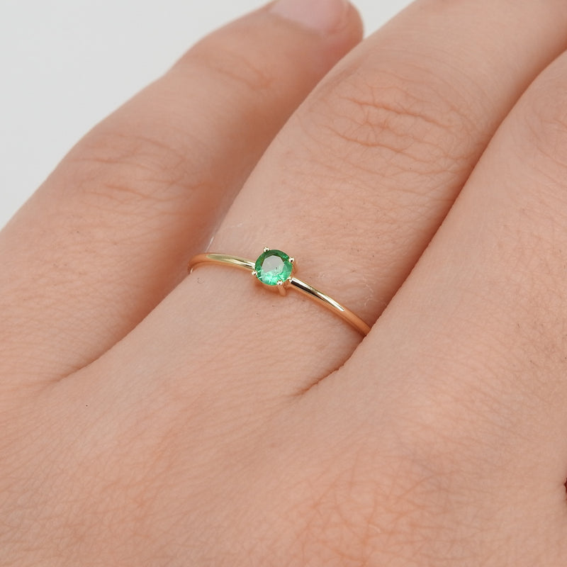 Natural Dainty Colombian Emerald Engagement Ring - Minimalist Promise Ring