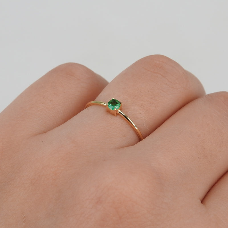 Natural Dainty Colombian Emerald Engagement Ring - Minimalist Promise Ring