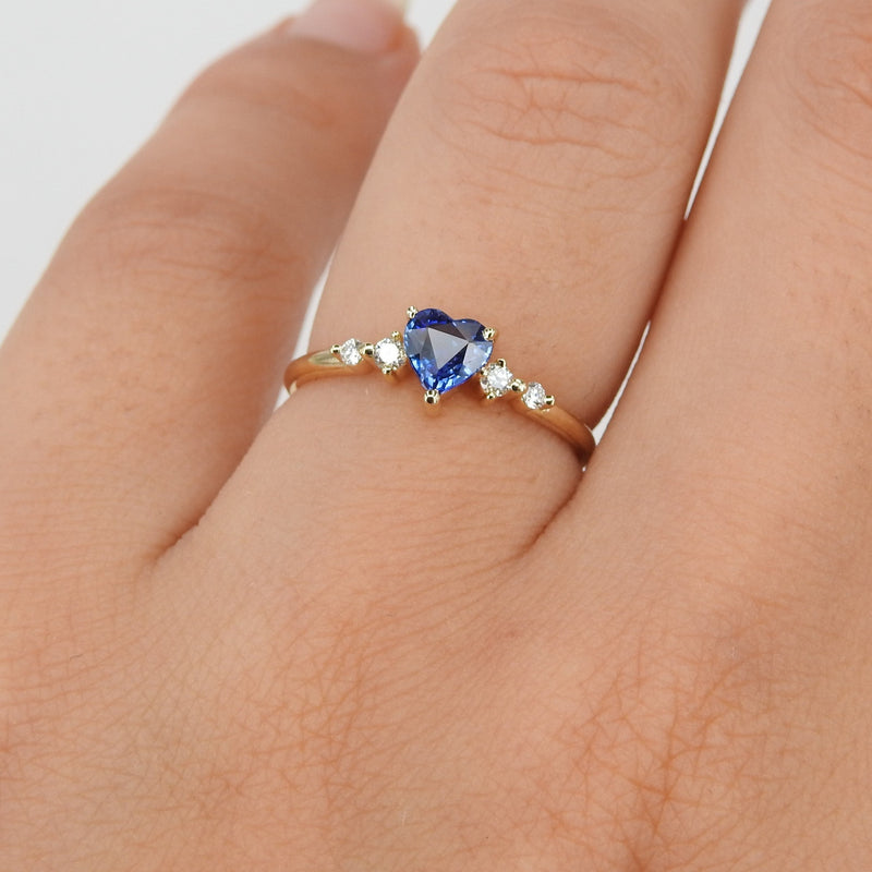 Promise ring for her - Natural Heart Sapphire Engagement Ring