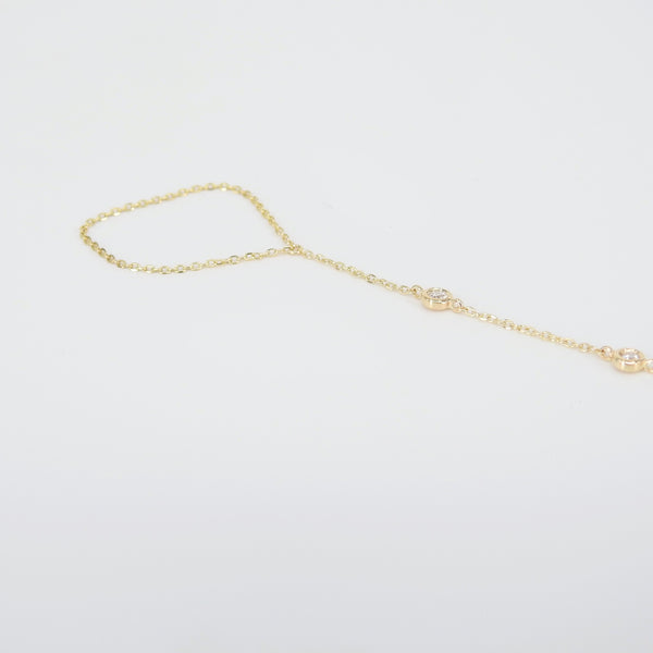 Dainty Diamond Gold Hand Chain - Natural Diamond Bezel Finger Bracelet - Handmade Tennis Jewelry