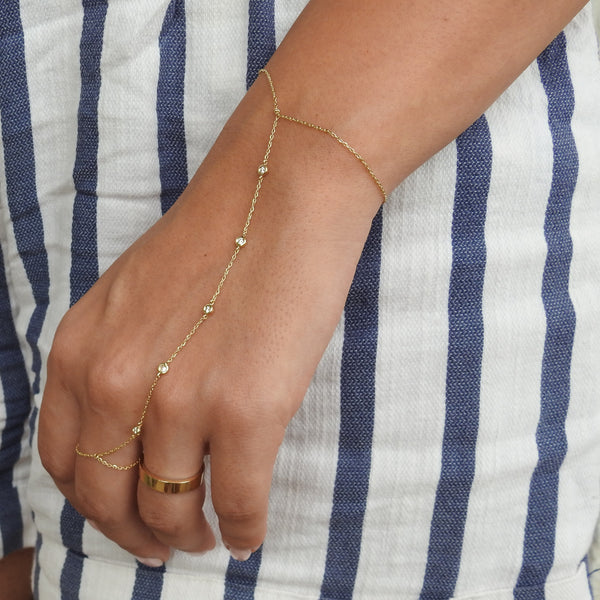 Dainty Diamond Hand Chain - Multi Bezel Bracelet - Minimalist Jewelry