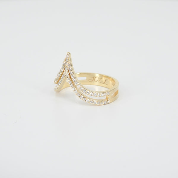 Double V-Shaped Diamond Wedding Band - Wishbone Chevron Ring
