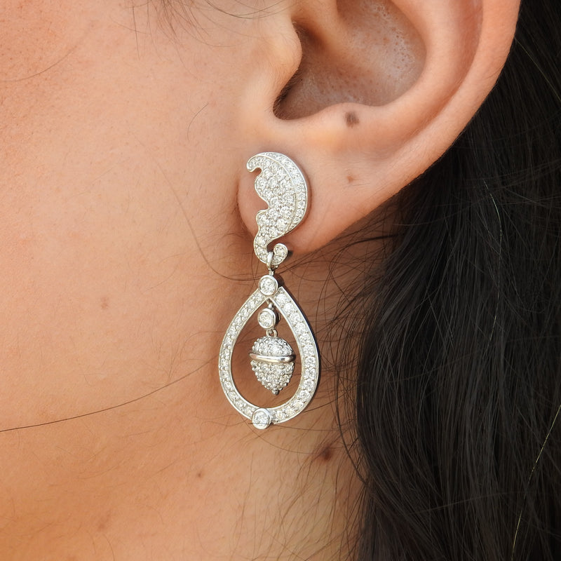 Nature-Inspired Acorn Diamond Dangling Drop Earrings • Handcrafted Wedding Jewelry • Timeless Bridal Elegance