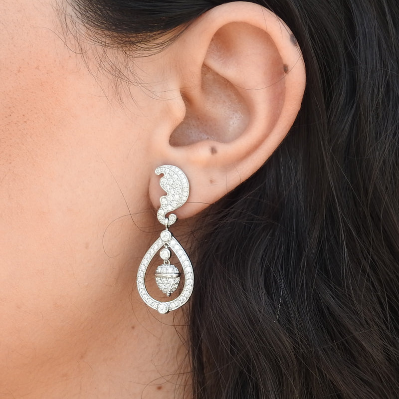 Nature-Inspired Acorn Diamond Dangling Drop Earrings • Handcrafted Wedding Jewelry • Timeless Bridal Elegance