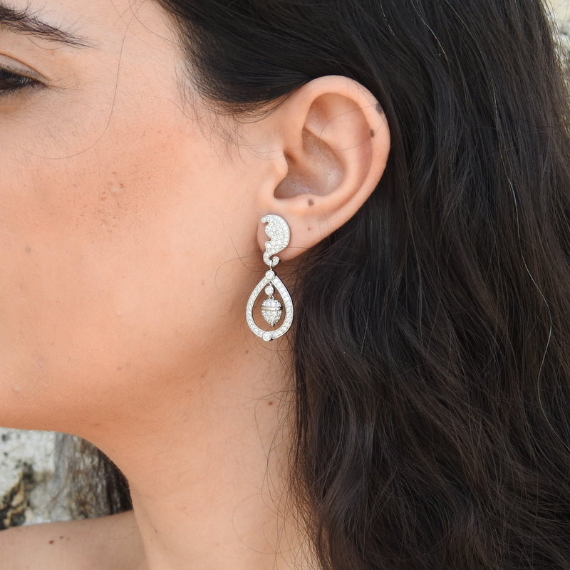 Nature-Inspired Acorn Diamond Dangling Drop Earrings • Handcrafted Wedding Jewelry • Timeless Bridal Elegance