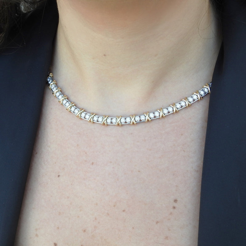 Unique Diamond Tennis Necklace - Statement Solid Gold Bridal Choker