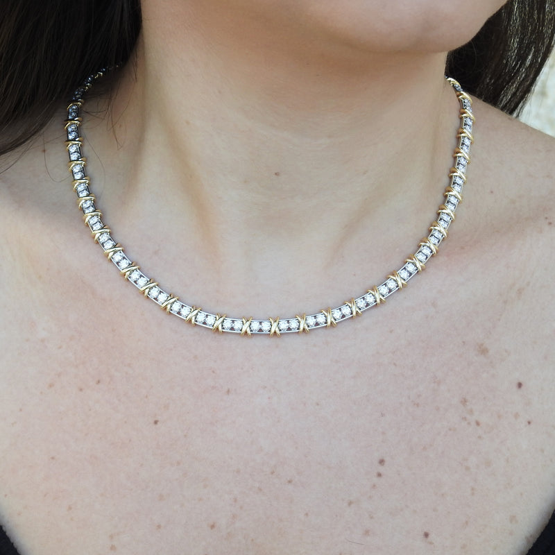 Unique Diamond Tennis Necklace - Statement Solid Gold Bridal Choker