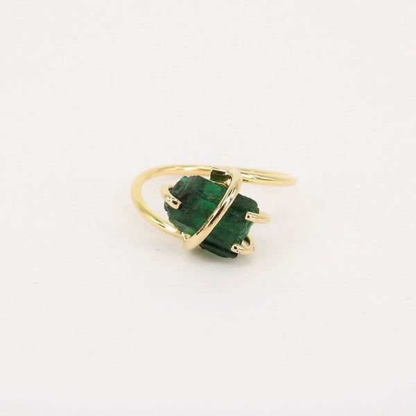 Rough Colombian Emerald Solitaire Engagement Ring - 3.73 Ct