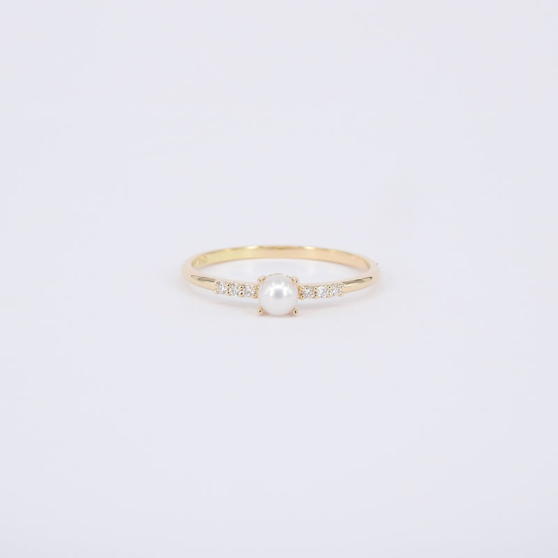 Freshwater Pearl and Diamond Promise Ring – Dainty 18k Gold Nature-Inspired Jewelry