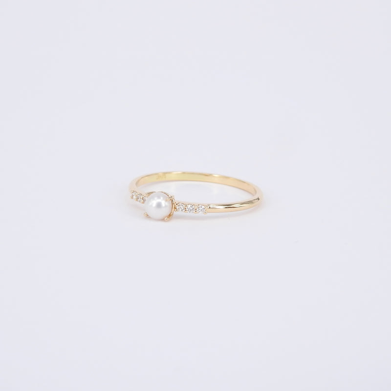 Freshwater Pearl and Diamond Promise Ring – Dainty 18k Gold Nature-Inspired Jewelry