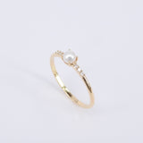 Freshwater Pearl and Diamond Promise Ring – Dainty 18k Gold Nature-Inspired Jewelry