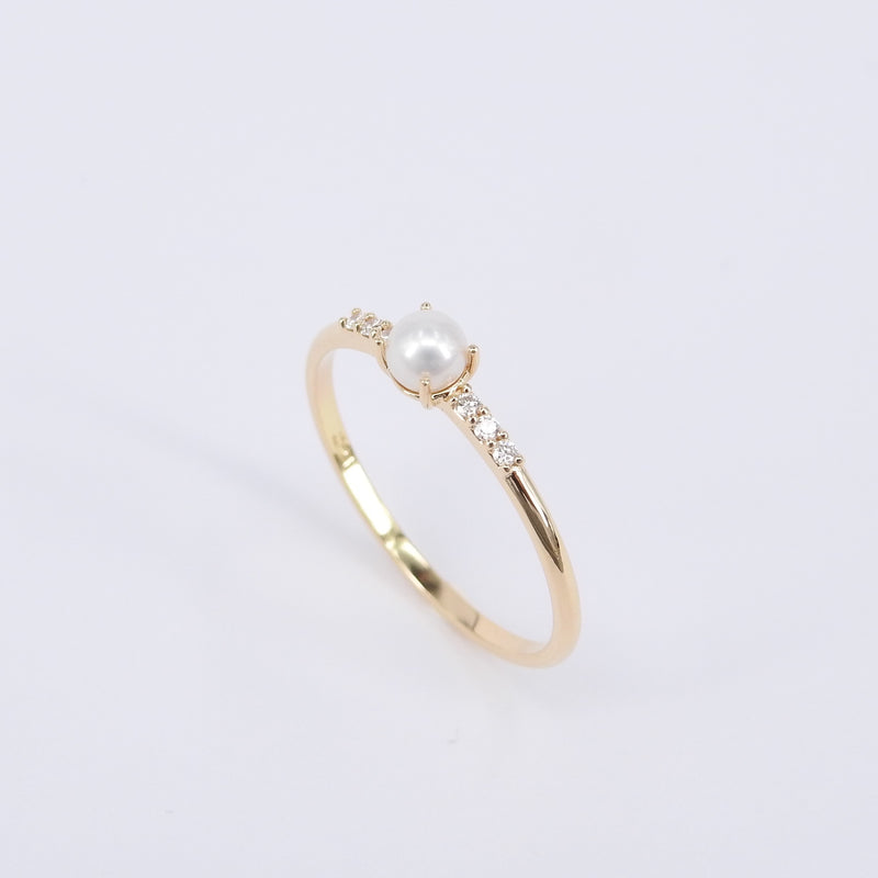 Freshwater Pearl and Diamond Promise Ring – Dainty 18k Gold Nature-Inspired Jewelry