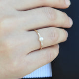 Freshwater Pearl and Diamond Promise Ring – Dainty 18k Gold Nature-Inspired Jewelry