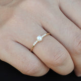 Freshwater Pearl and Diamond Promise Ring – Dainty 18k Gold Nature-Inspired Jewelry