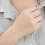 Three Diamond Hand Chain – 18k Gold Bezel Finger Bracelet – Dainty Tennis Jewelry