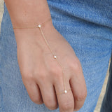 Three Diamond Hand Chain – 18k Gold Bezel Finger Bracelet – Dainty Tennis Jewelry