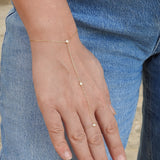 Three Diamond Hand Chain – 18k Gold Bezel Finger Bracelet – Dainty Tennis Jewelry