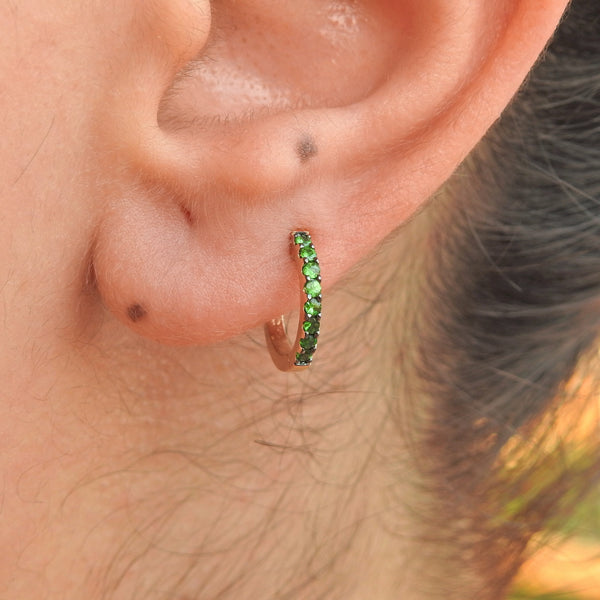 Natural Green Tsavorite Huggie Hoop Earrings – Handmade Dainty Delicate Bridal Set