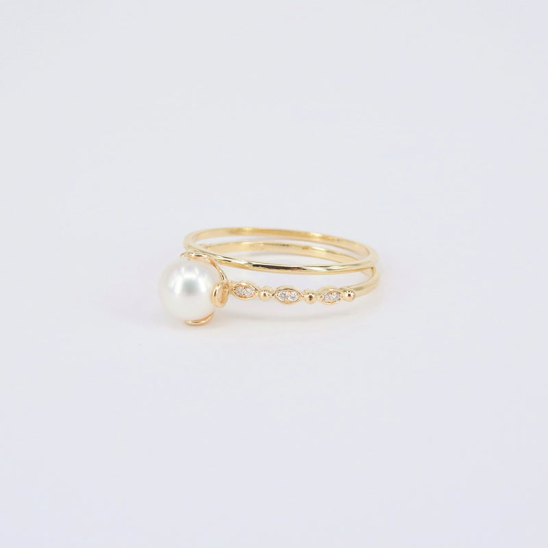 Unique Nature Inspired Pearl Diamond Ring – Vintage Solid Gold Engagement Ring - Genuine Freshwater Pearl Ring – Stacking Pearl Promise Ring